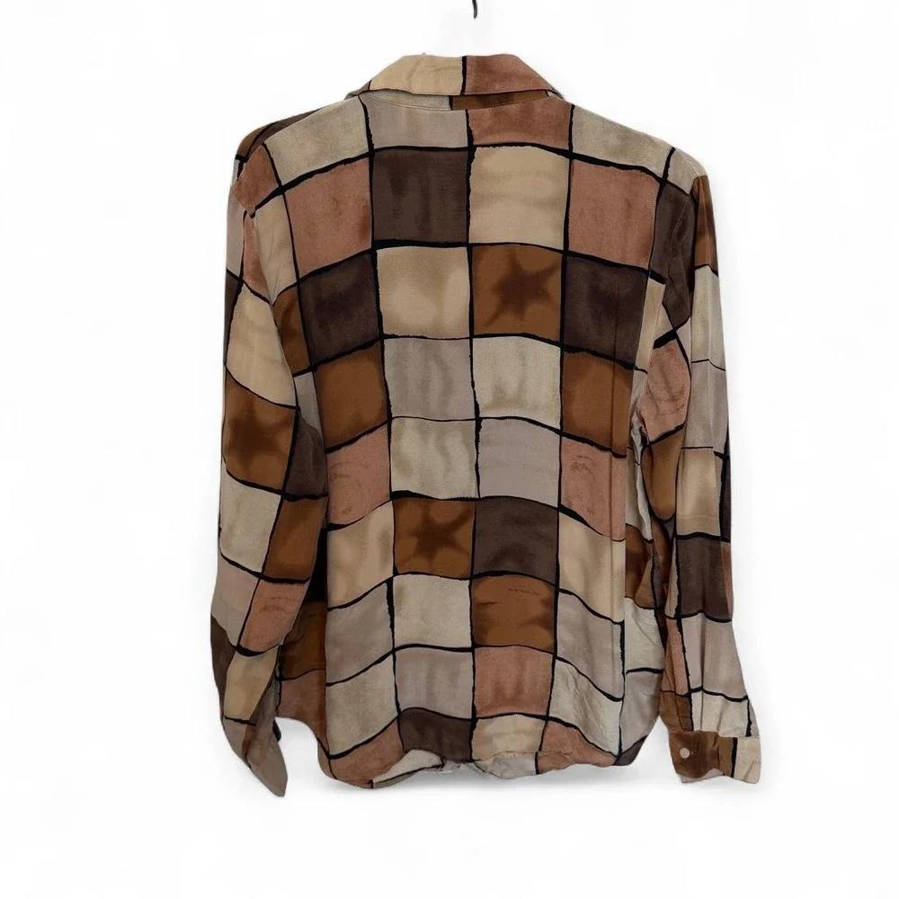 Vintage 100% Silk Abstract Patchwork Button-Up